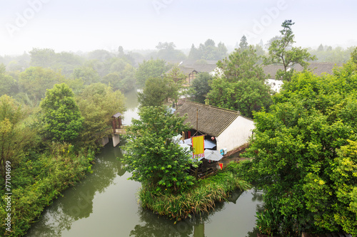 Hangzhou xixi wetland landscape in the fog photo