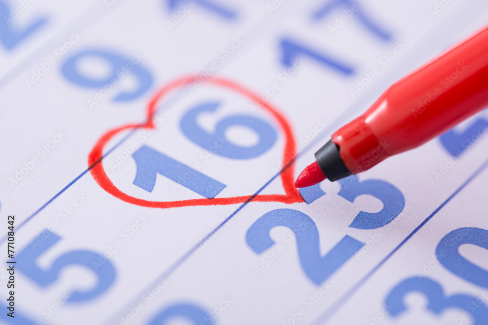 Fototapeta premium Heart Drawn On Date