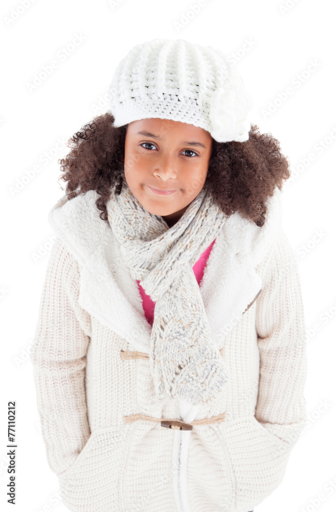 Pretty african girl with winter clothes