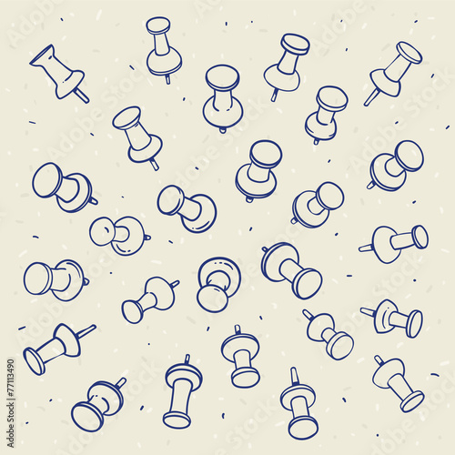 Push pins contours on a light background