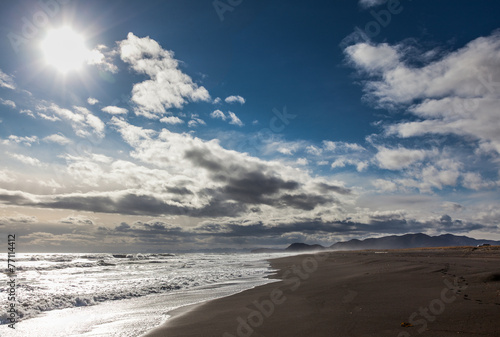 The Pacific coast. Black sand. Kamchatka.