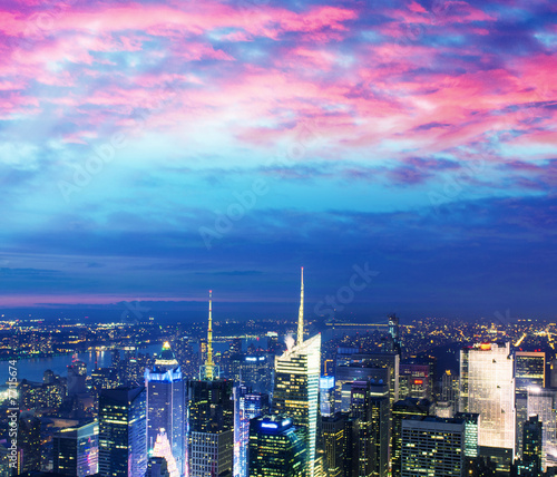 Stunning Manhattan skyline after sunset, NYC
