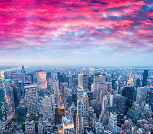 New York. Manhattan aerial skyline at dusk
