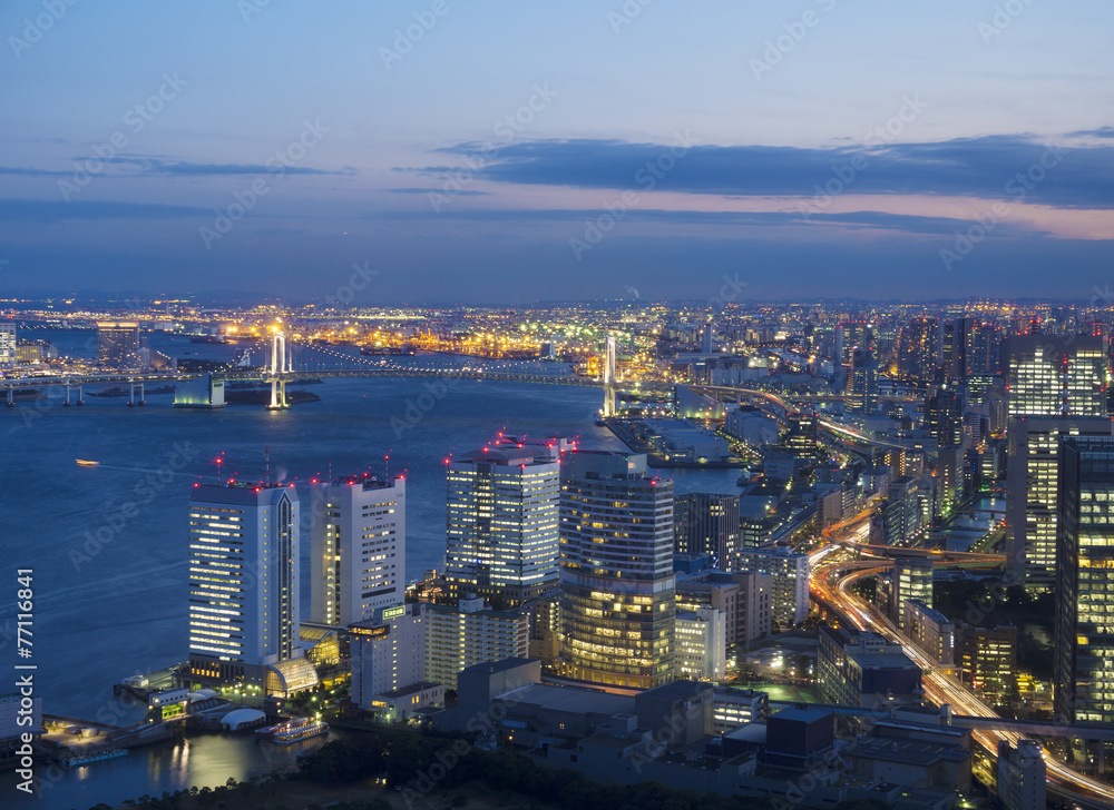 ［東京都市風景］汐留から望む晴海　レインボーブリッジ　芝浦方面　夜景