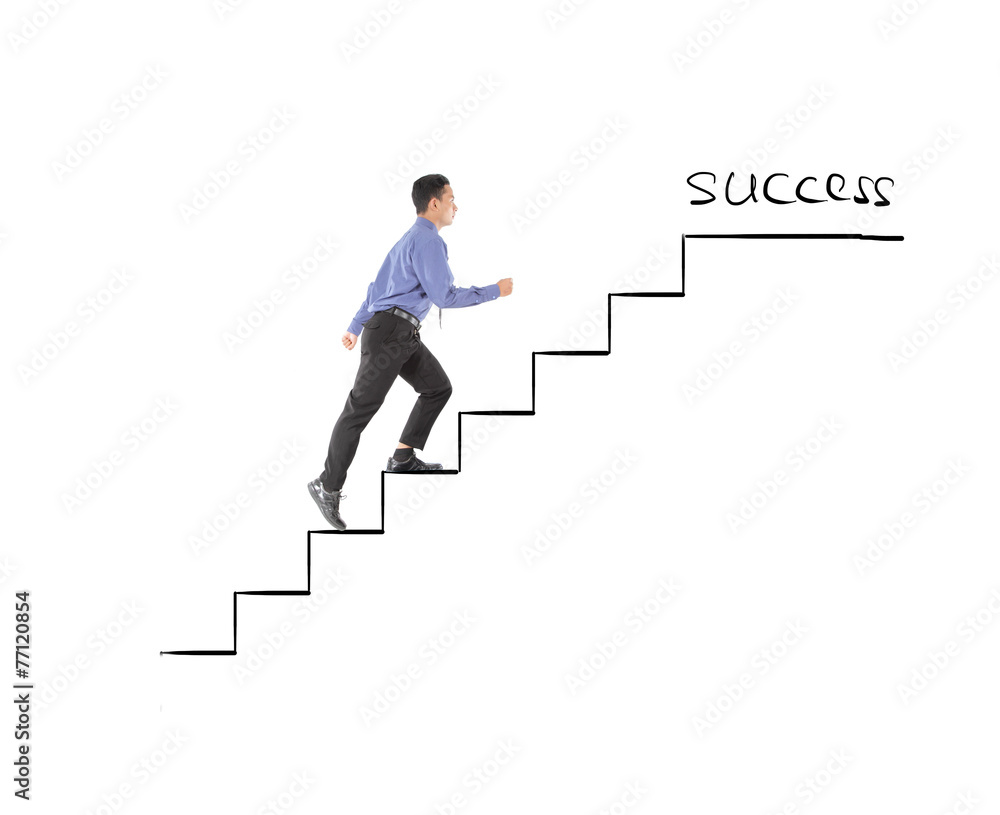 Business man walking success on profit stairs Business man walking success on profit stairs