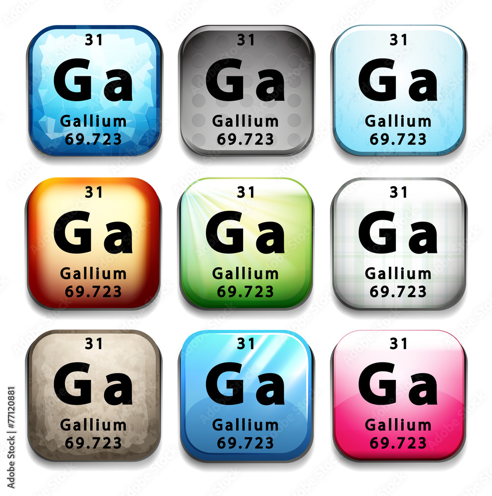 A button showing the chemical element Gallium A button showing the chemical element Gallium