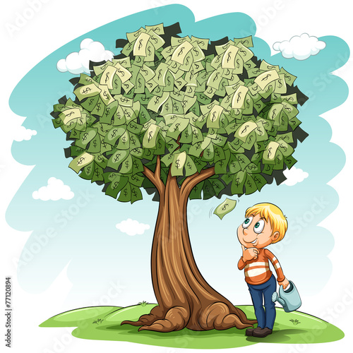A money tree and a young boy