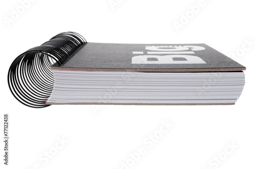 Black spiral notebook isolated on white background