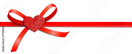 Rote Schleife mit Glitter-Herz - Horizontal