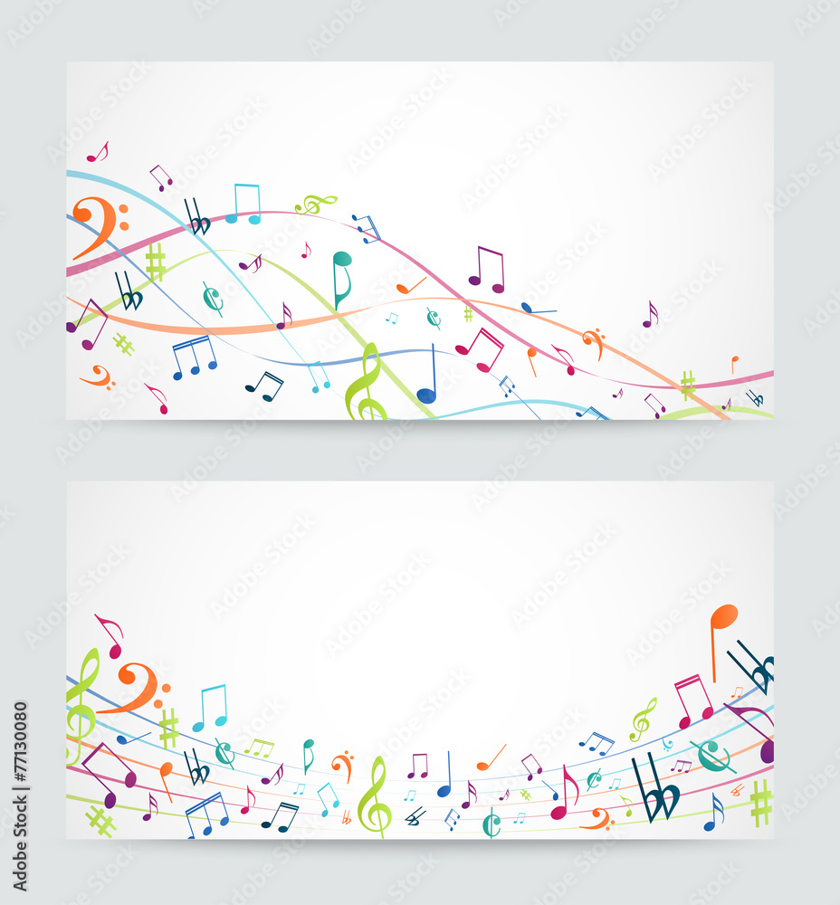 Fototapeta premium Abstract colorful music notes banner
