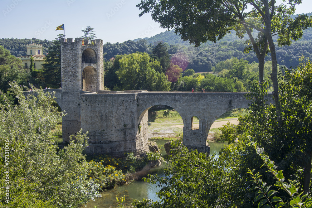 Medieval stone bridge, Besalú, Girona, Spain