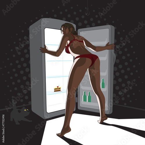 woman near by fridge at night