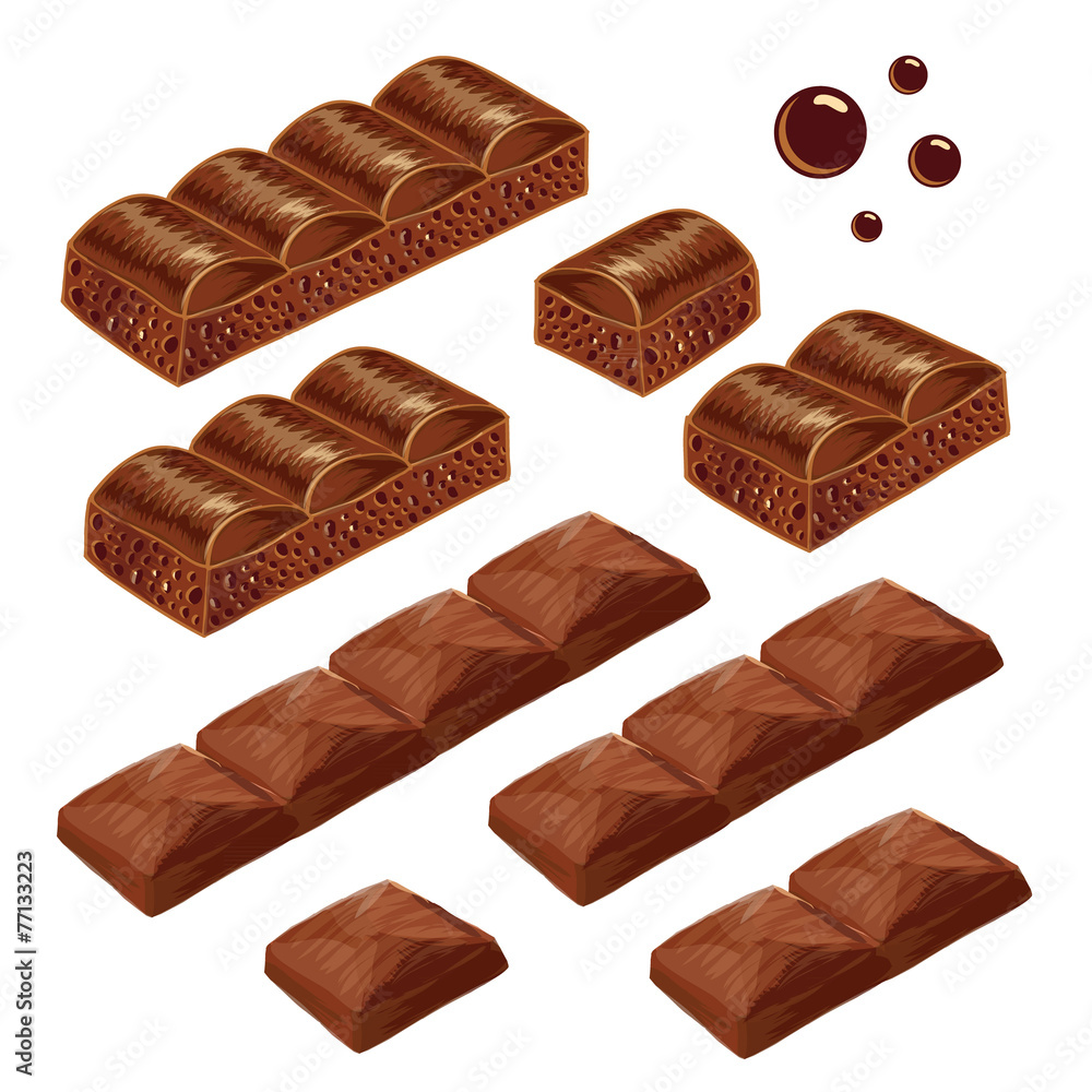 Naklejka premium Porous and milk chocolate pieces. vector isolated.
