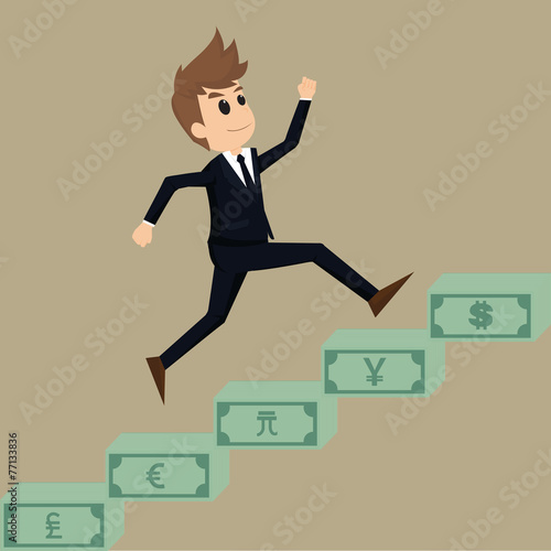 Businessman runs up a stairway money