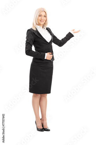Businesswoman gesturing with her hand