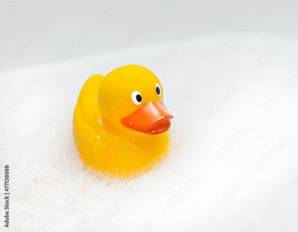 Rubber duck in foam bath Rubber duck in foam bath
