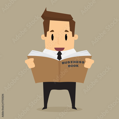cartoon businessman learn and reading a book