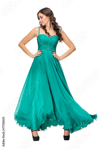 Young woman in evening green dress