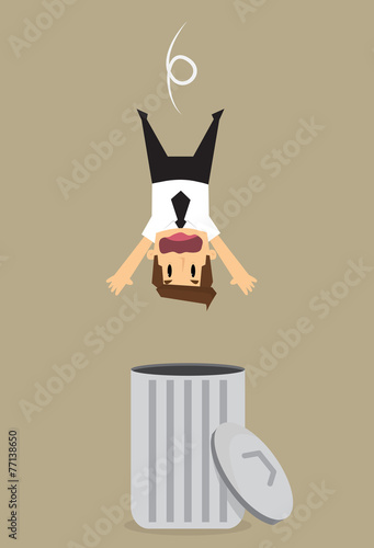 businessman dropped into trashcan