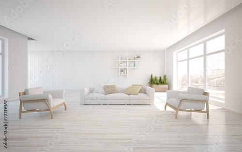 white 3d interior design with panoramic windows