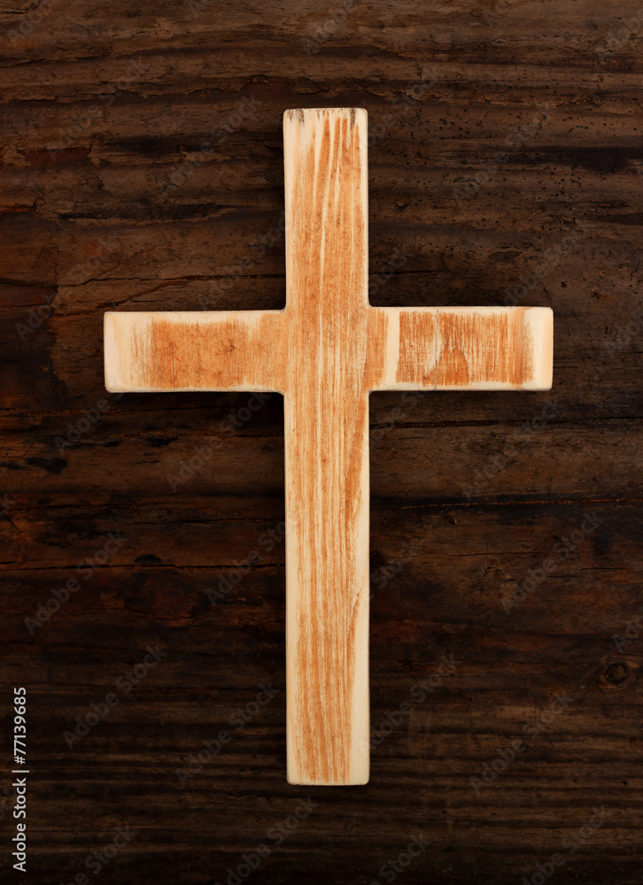 cross christian wood old  background top view