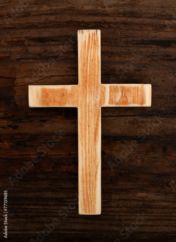 cross christian wood old background top view
