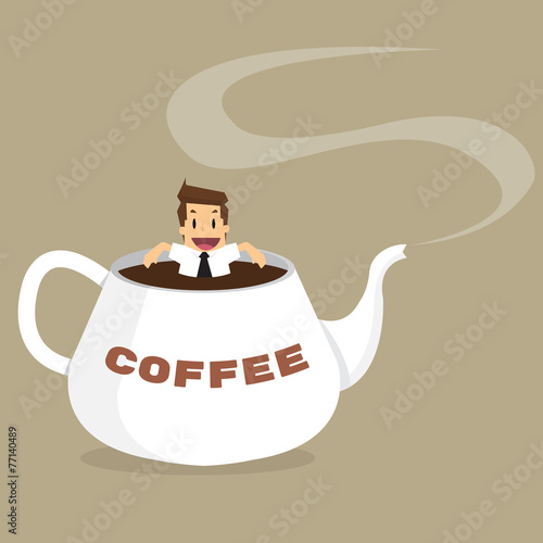 Businessman relaxing in coffee kettle