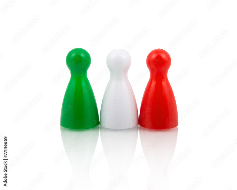 Three color pawns simbolizing Italian flag Three color pawns simbolizing Italian flag