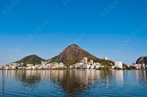 View or Mountains and Buildings of Rio de Janeiro around Lagoon
