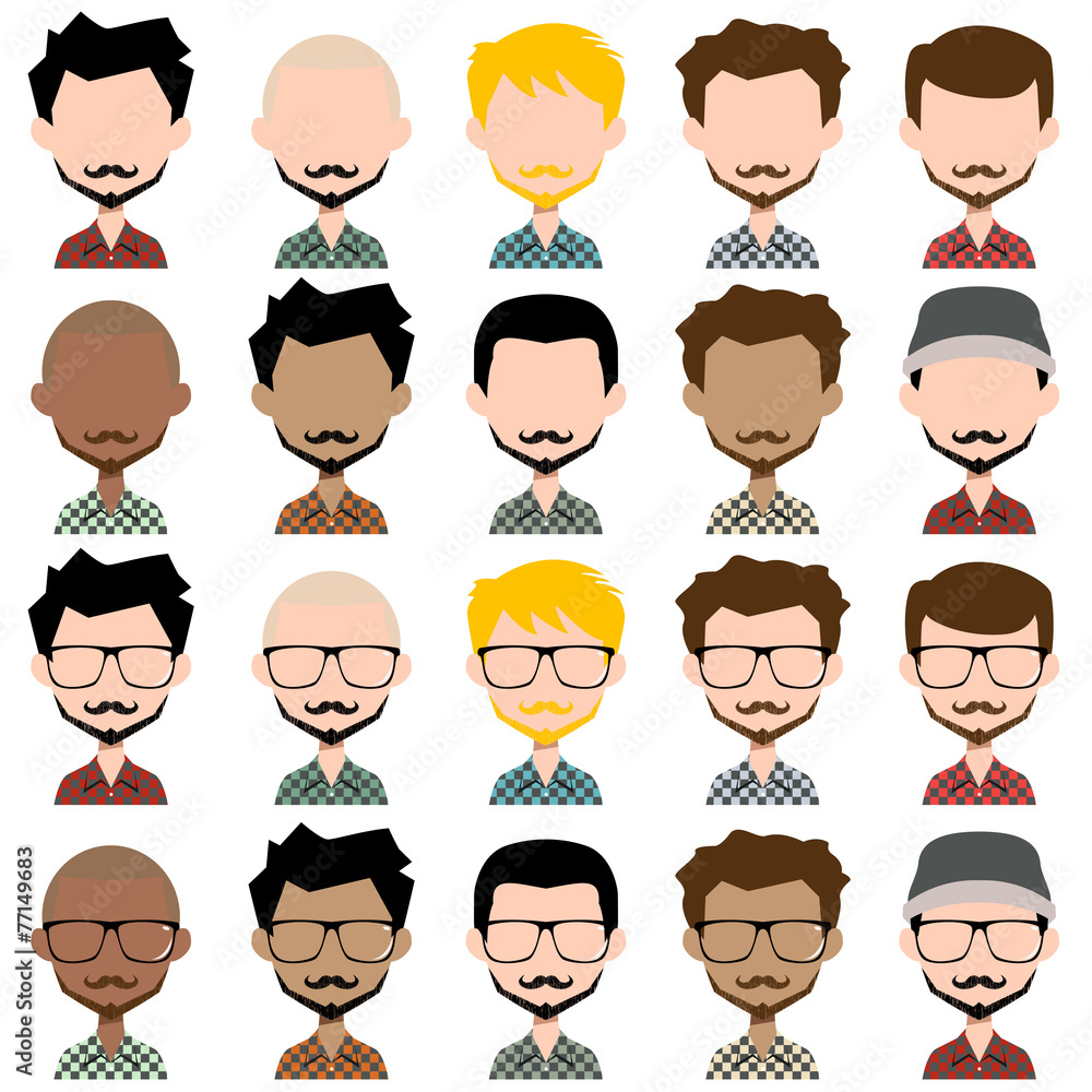 Men avatar, hipster, vector, set collection Men avatar, hipster, vector, set collection