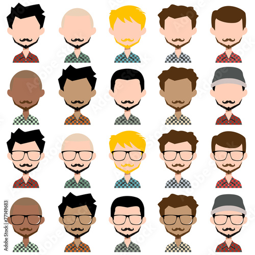Men avatar, hipster, vector, set collection