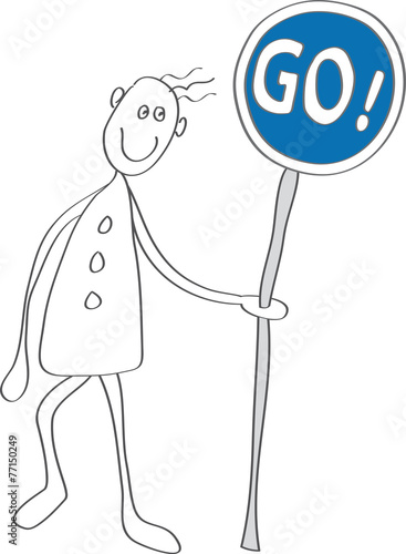 Gehender Mann miit Go!-Schild, Vektor