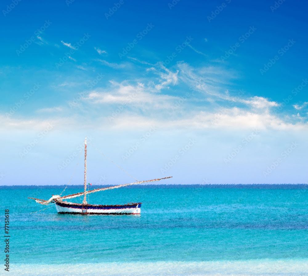 water color effect of boat and clouds