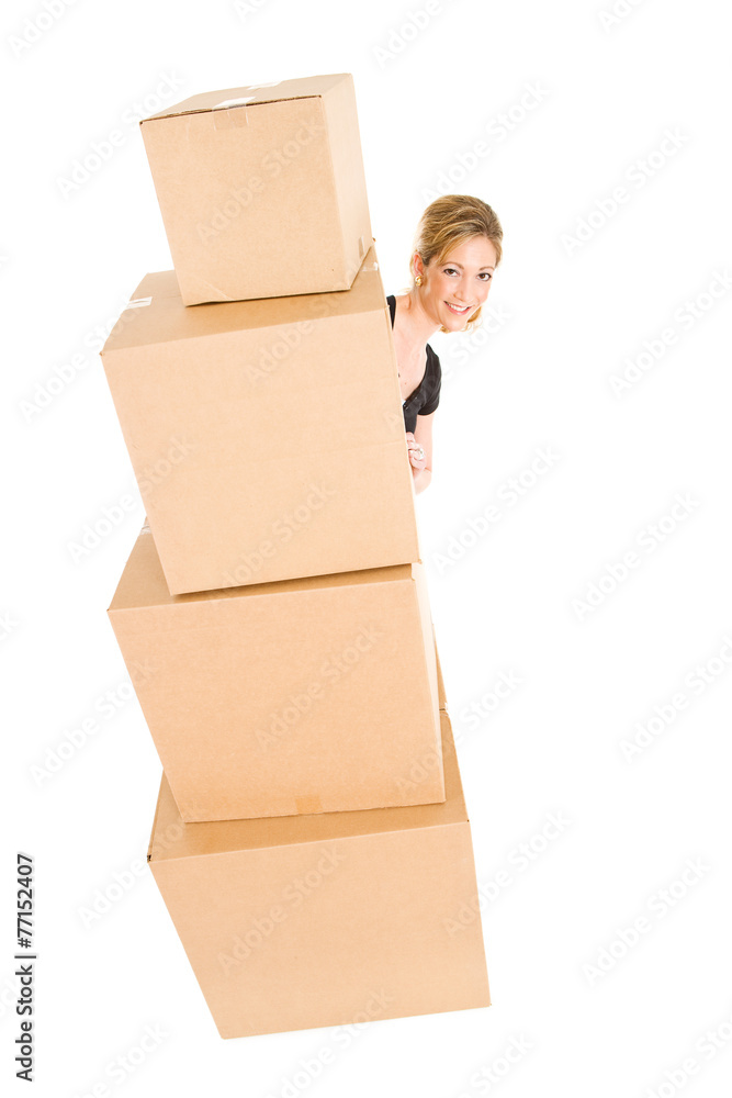 Boxes: Peeking From Behind Large Stack of Boxes Boxes: Peeking From Behind Large Stack of Boxes