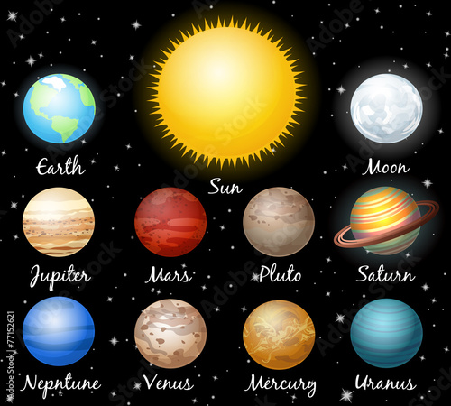 set of planets against space