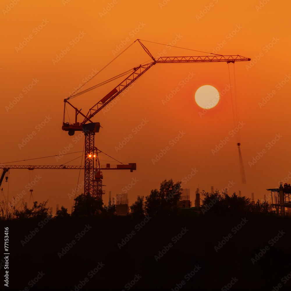Sunset at the construction site