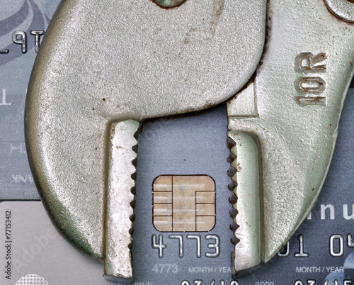 credit card with tool, credit repair or credit fix concept
