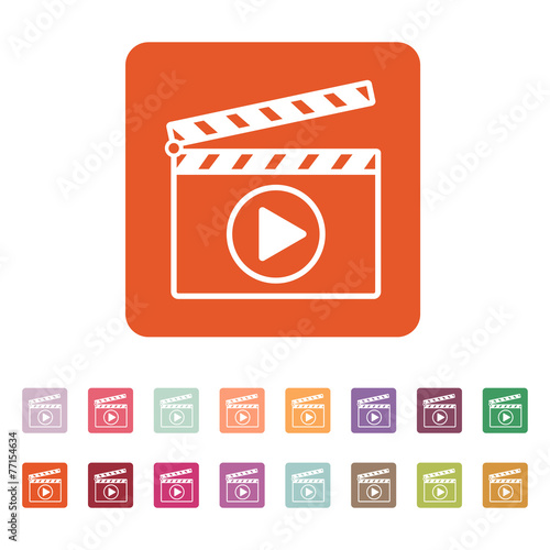 The clapper board icon. Play symbol. Flat
