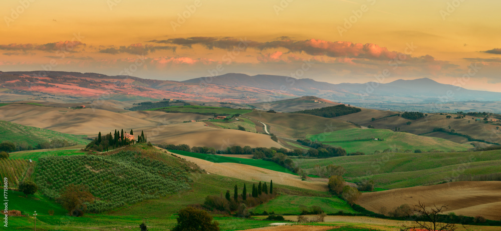 Sunset in Tuscany Field, Italy
