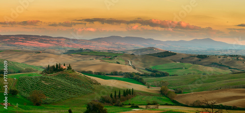 Sunset in Tuscany Field, Italy photo