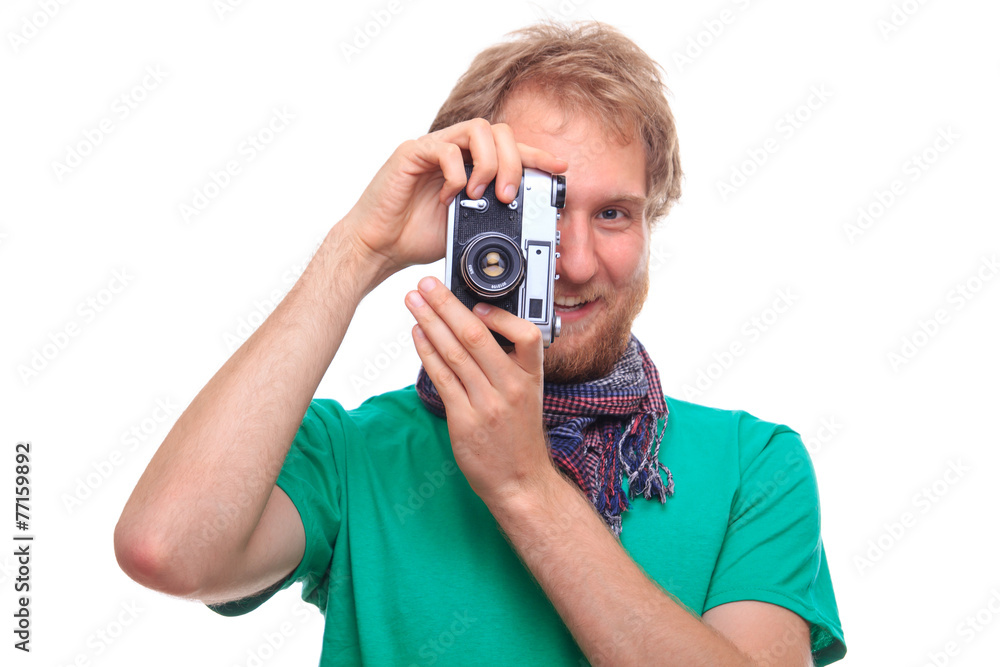 Portrait of man with classic camera Portrait of man with classic camera