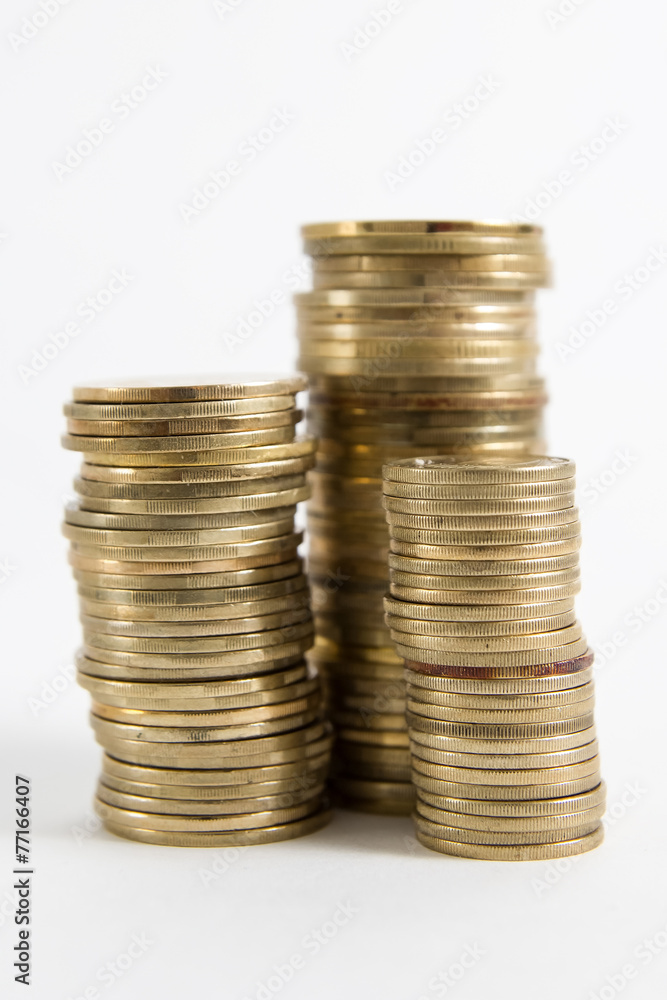 Columns of coins isolated on white background Columns of coins isolated on white background