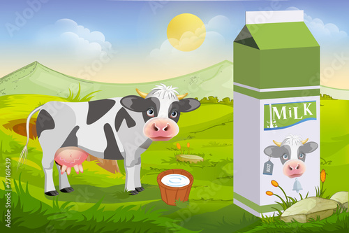 Cute cow and milk pack
