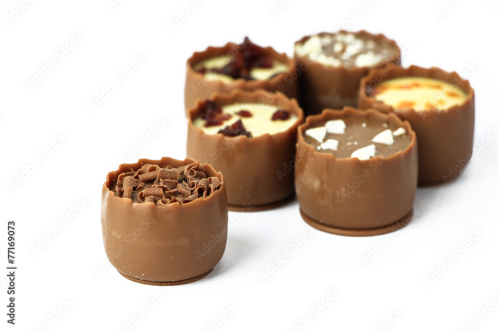 Assorted chocolate confectionery isolated on white Assorted chocolate confectionery isolated on white