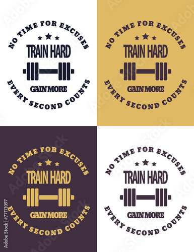 Train hard round emblem vector illustration, eps10, easy to edit