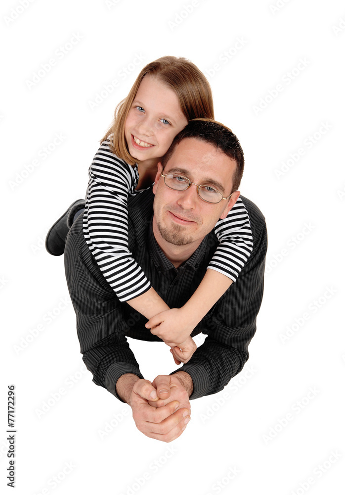 Daughter piggyback on dad.