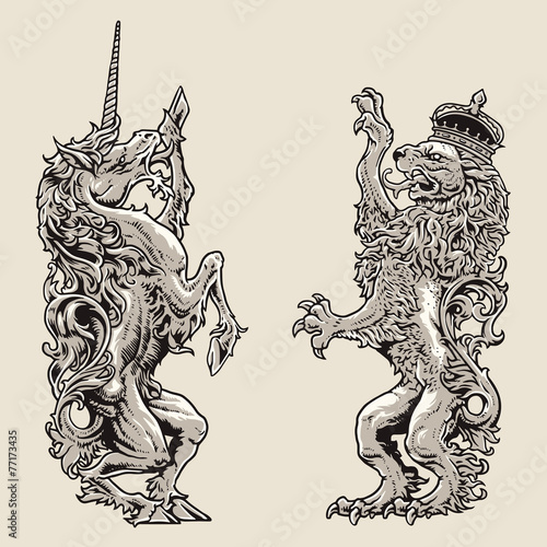 Heraldic Horse And Lion