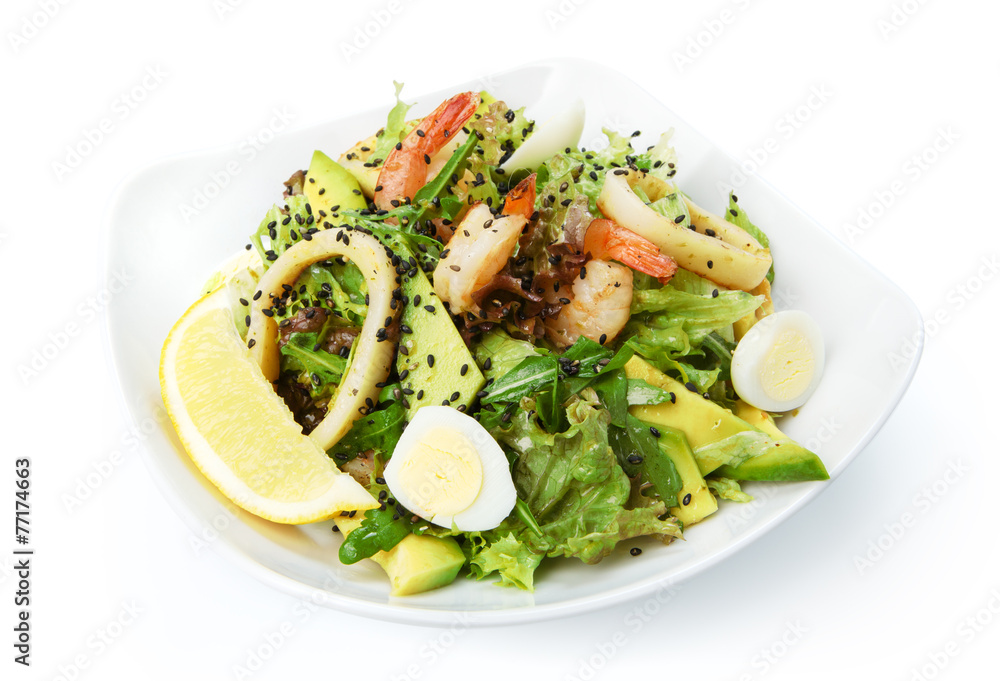 Restaurant food isolated - seafood salad with calamari rings Restaurant food isolated - seafood salad with calamari rings