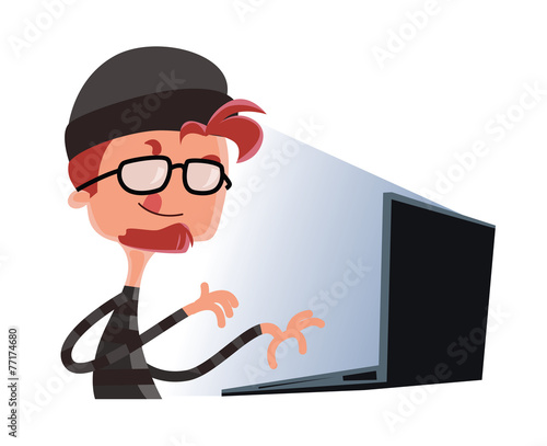 Hacker typing on computer vector illustration cartoon character