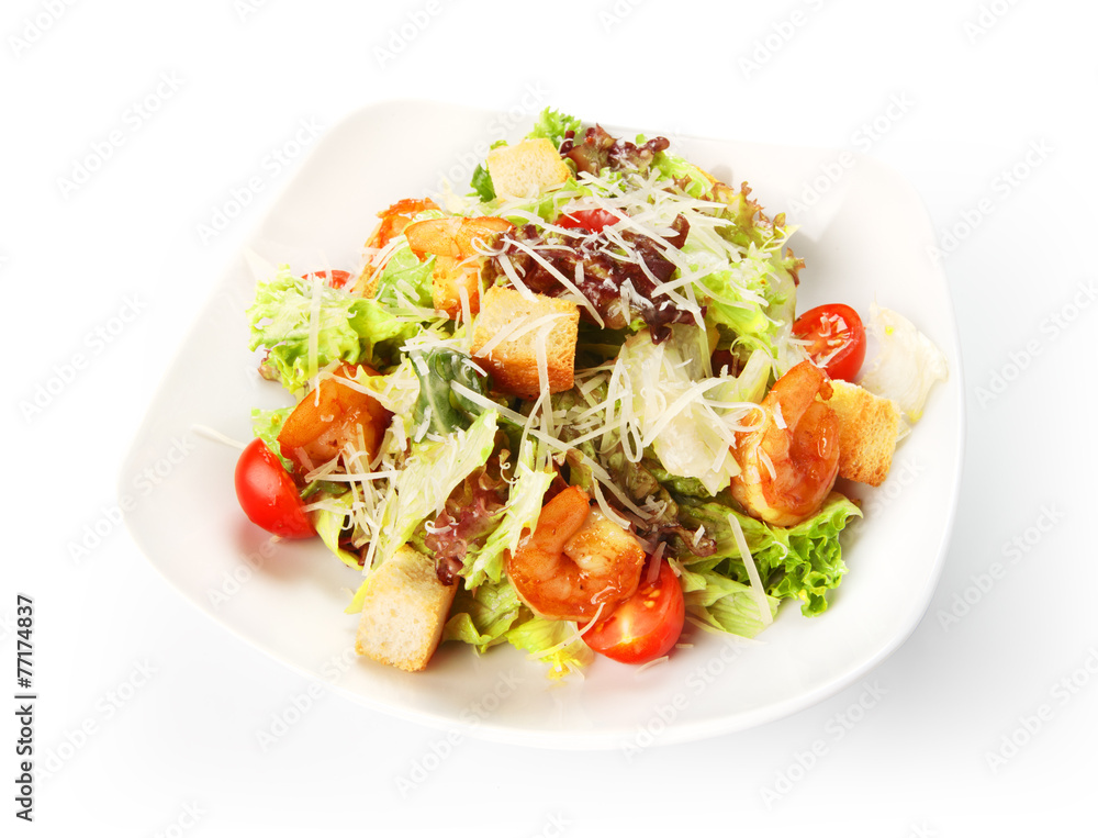 Restaurant food isolated - caesar salad with shrimps Restaurant food isolated - caesar salad with shrimps
